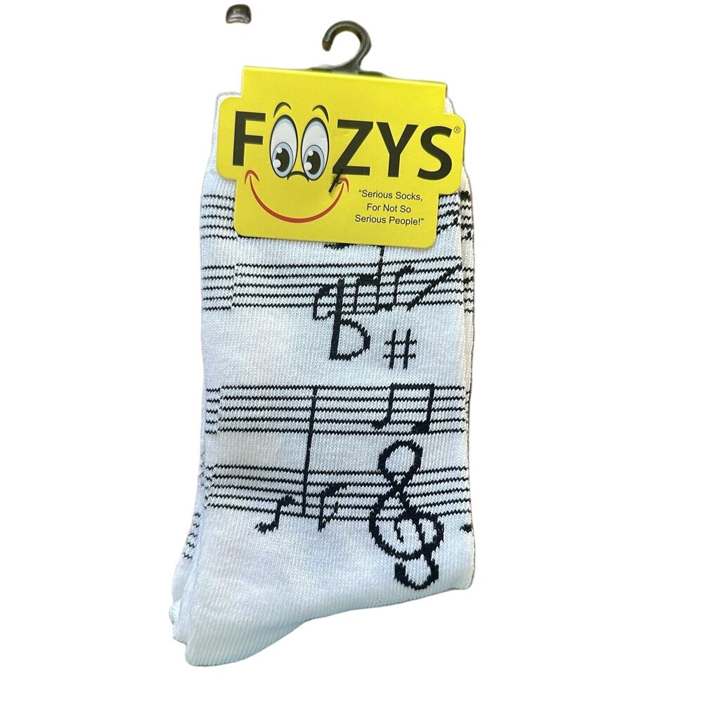 NWT Foozys White Musical Notes Pattern Crew Socks Women One Size
